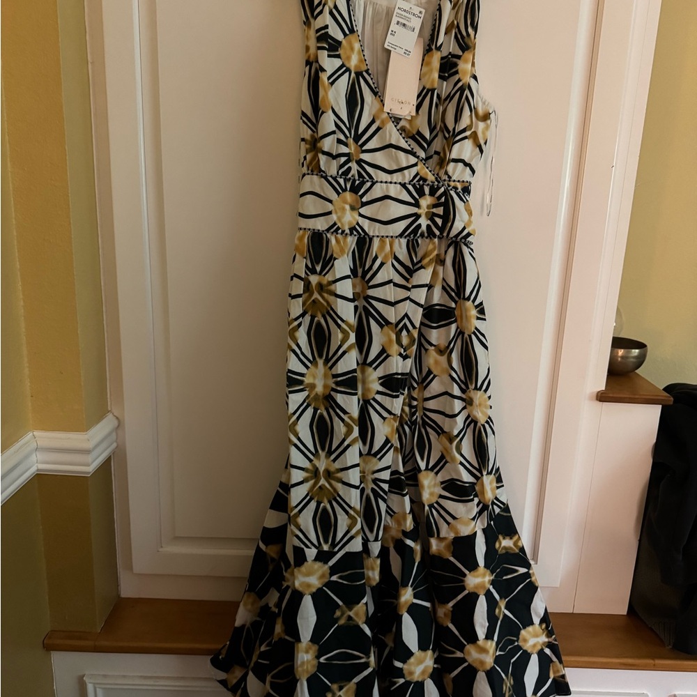 Cider Navy, white and Gold Patterned Maxi Wrap Dress, New with tags